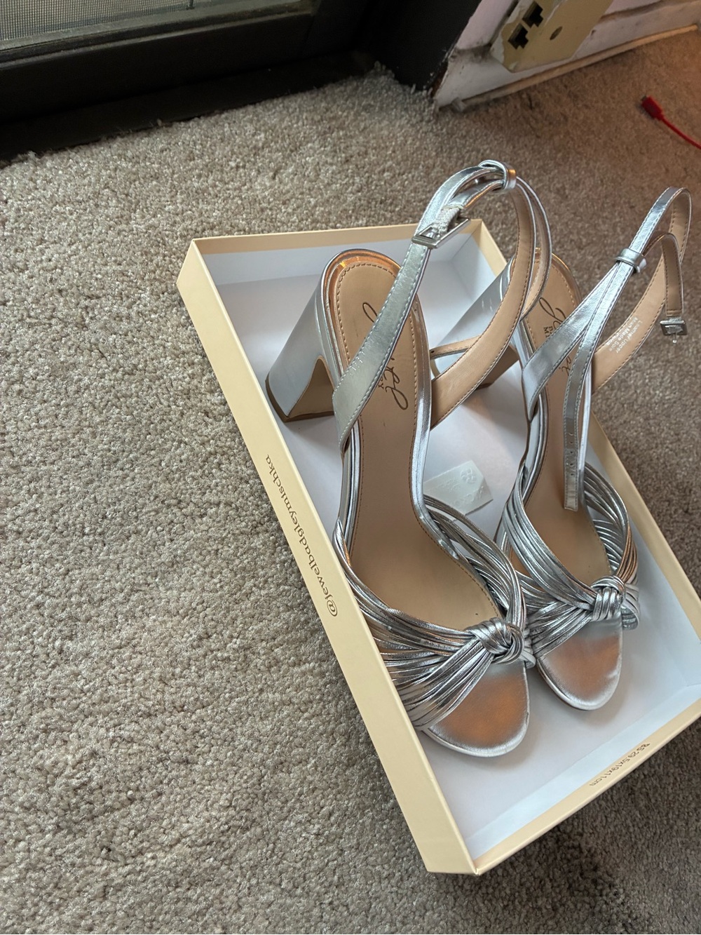 Badgley Mischka Silver Knotted Strappy Heels
